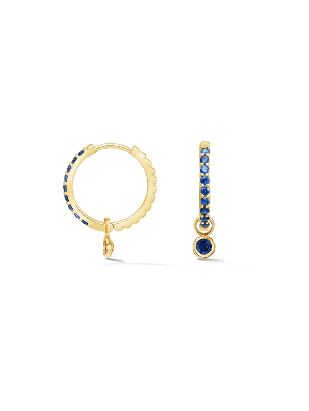 Dower & Hall Blue Sapphire Dewdrop Charm Hoops, view 5