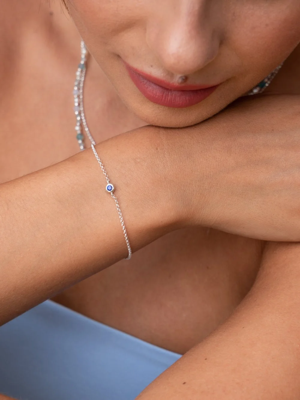 Dower & Hall Blue Sapphire Dewdrop Necklace and Bracelet Set, view 3