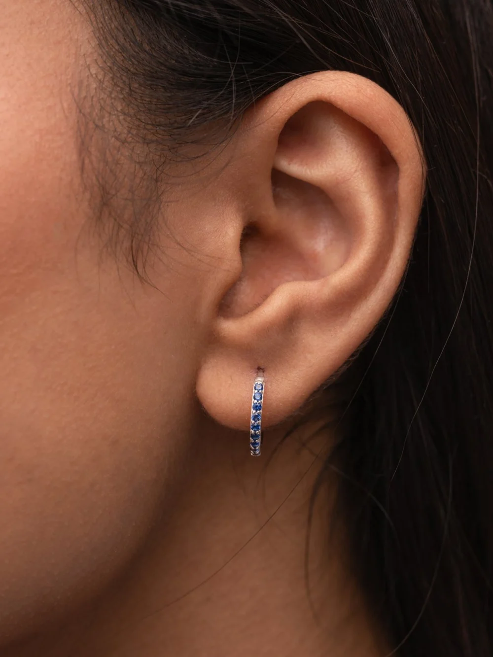 Dower & Hall Blue Sapphire Lumiere Huggie Hoops, view 3