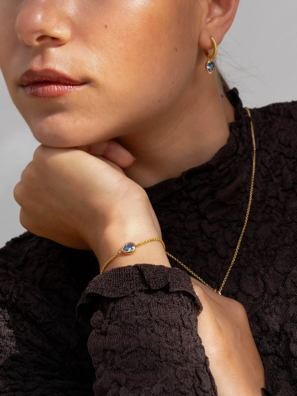 Dower & Hall Blue Topaz Pear Chain Bracelet, view 6