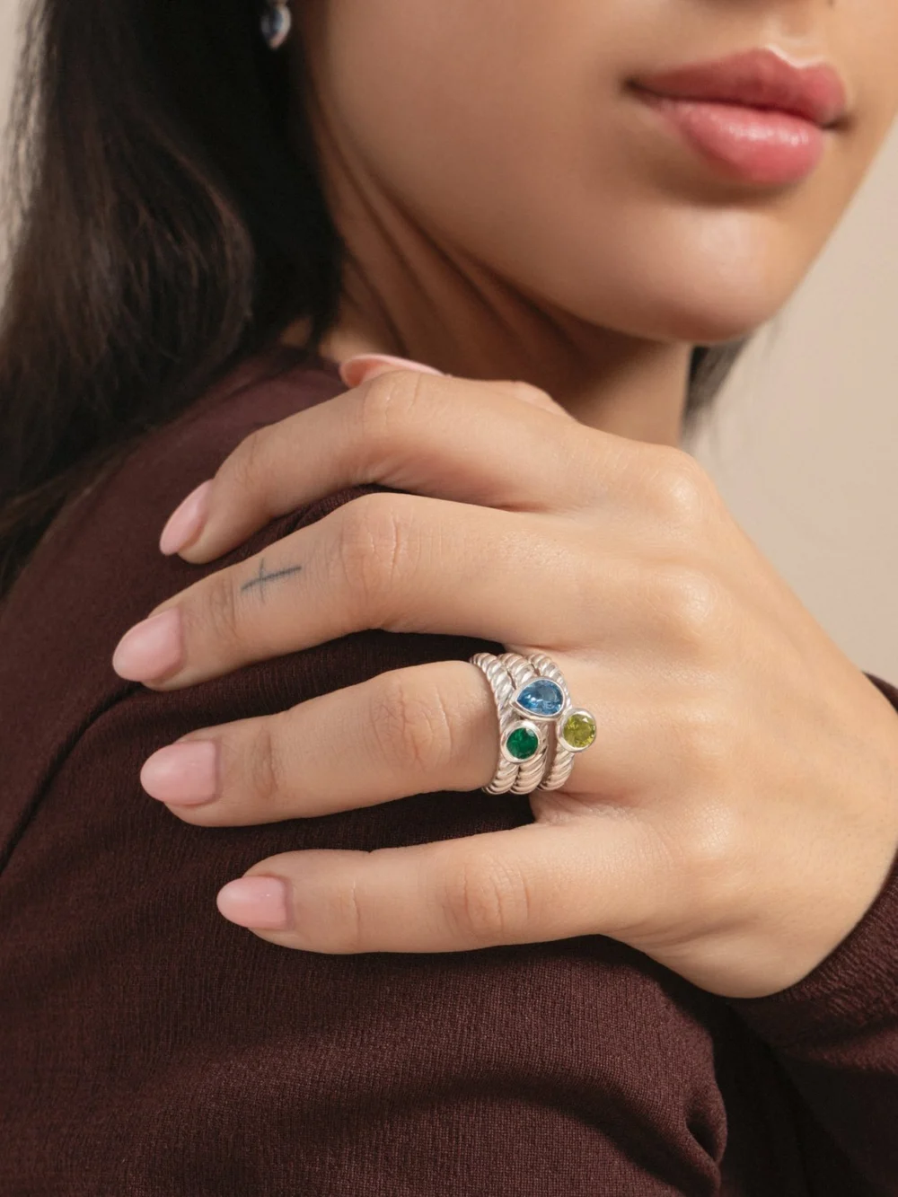 Dower & Hall Blue Topaz Pear Twist Twinkle Ring, view 5