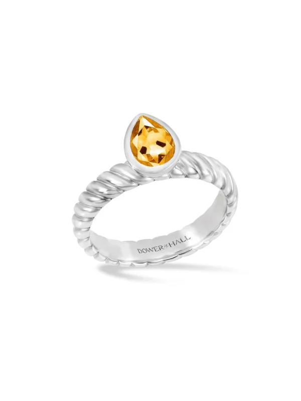 Dower & Hall Citrine Pear Twist Twinkle Ring