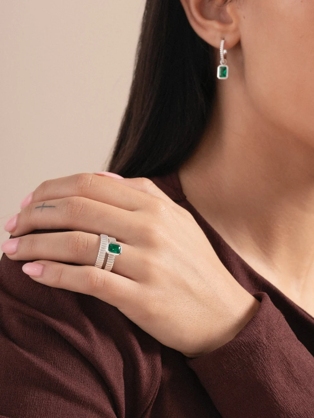 Dower & Hall Green Garnet Octagon Humbug Twinkle Ring, view 3