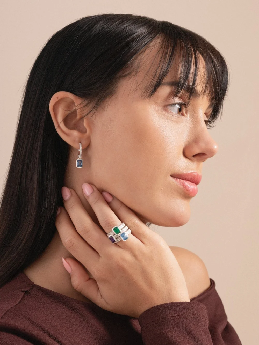 Dower & Hall Green Garnet Octagon Humbug Twinkle Ring, view 5