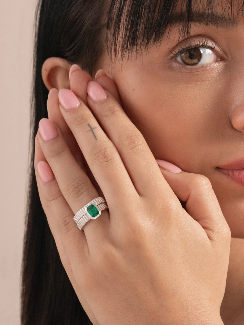 Dower & Hall Green Garnet Octagon Humbug Twinkle Ring, view 6