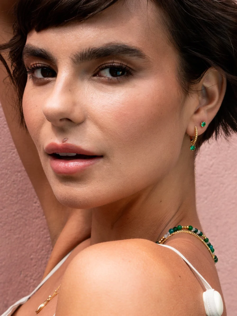 Dower & Hall Green Garnet Orissa Hoops, view 3
