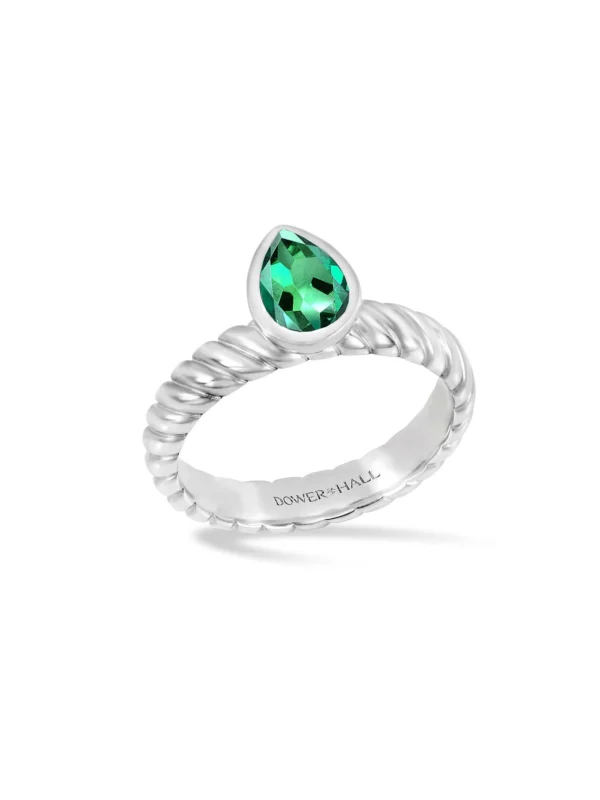 Dower & Hall Green Garnet Pear Twist Twinkle Ring