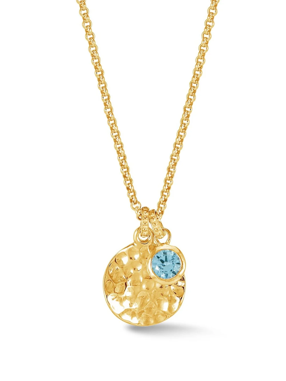 Dower & Hall Hammered Disc & 5mm Blue Topaz Array Pendant, view 4
