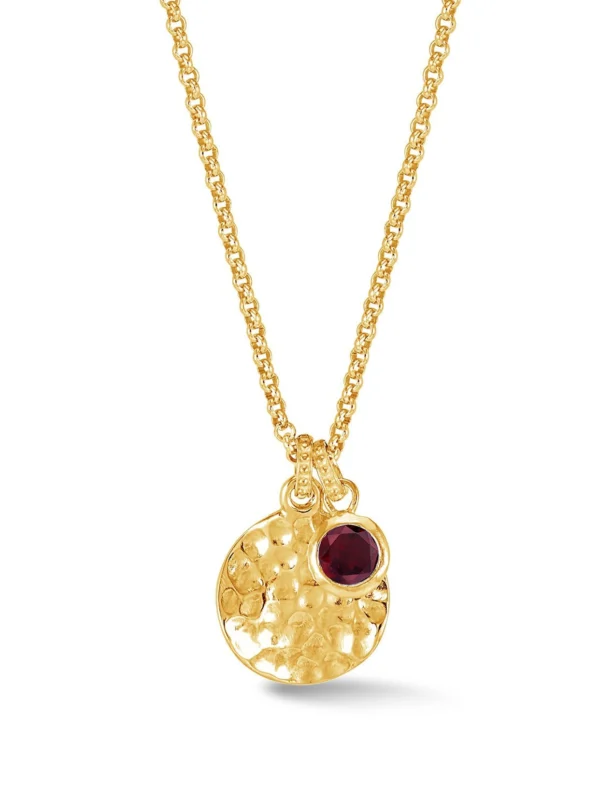 Dower & Hall Hammered Disc & 5mm Garnet Array Pendant