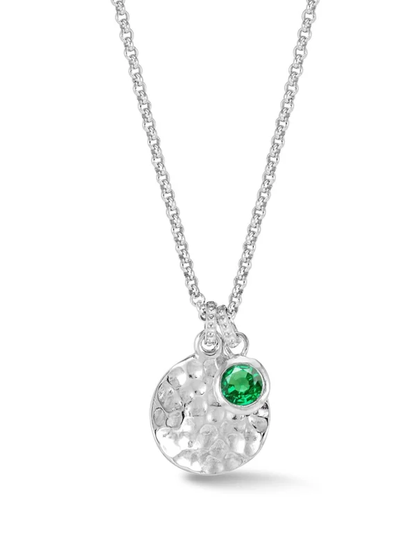 Dower & Hall Hammered Disc & 5mm Green Garnet Array Pendant