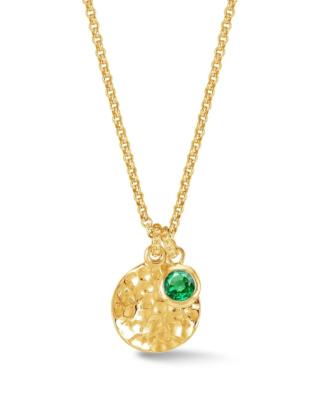 Dower & Hall Hammered Disc & 5mm Green Garnet Array Pendant, view 5