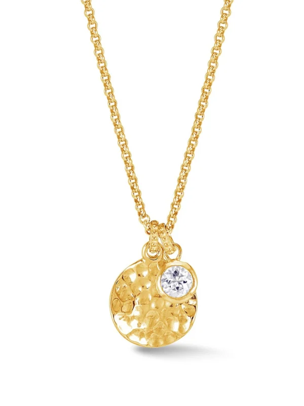Dower & Hall Hammered Disc & 5mm White Topaz Array Pendant