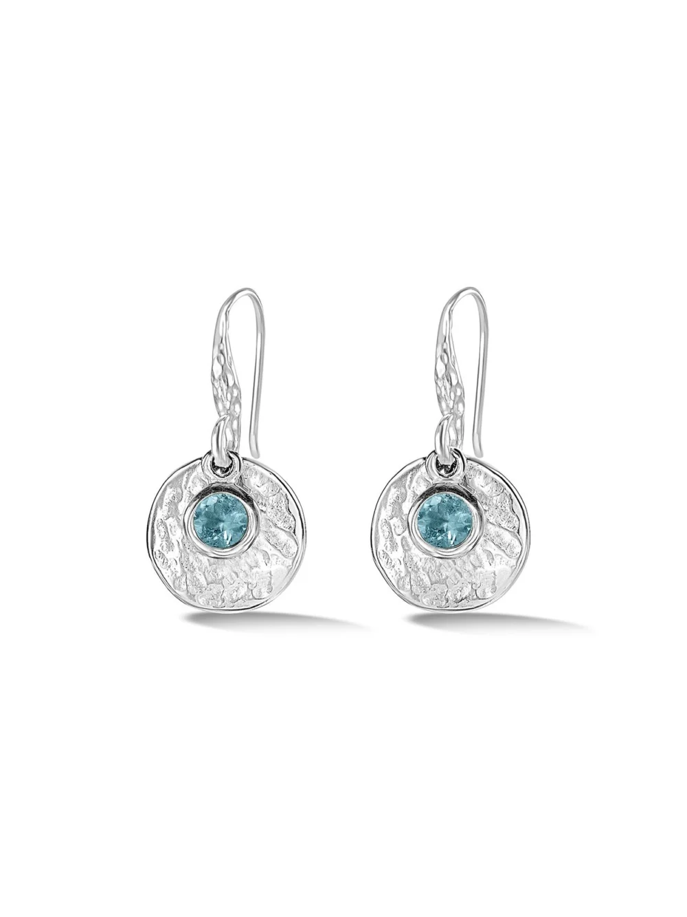 Dower & Hall Hammered Disc & Blue Topaz Array Drop Earrings