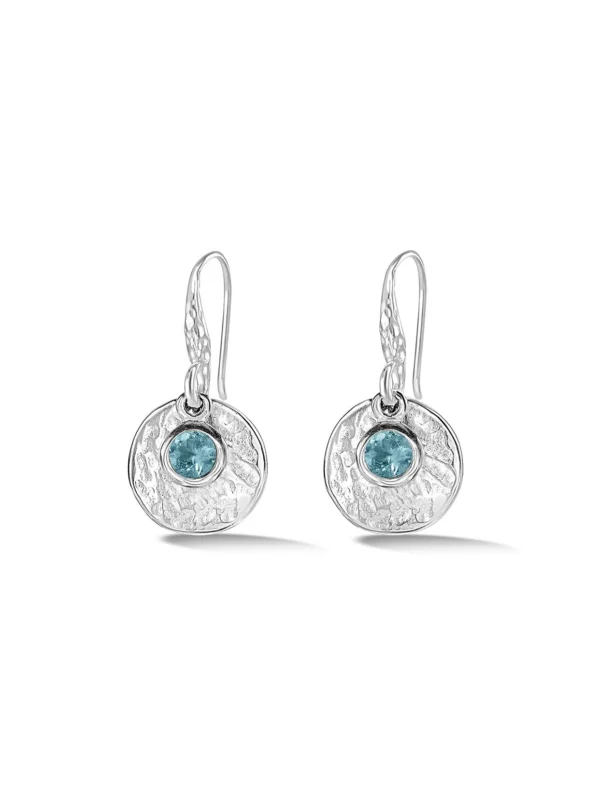 Dower & Hall Hammered Disc & Blue Topaz Array Drop Earrings