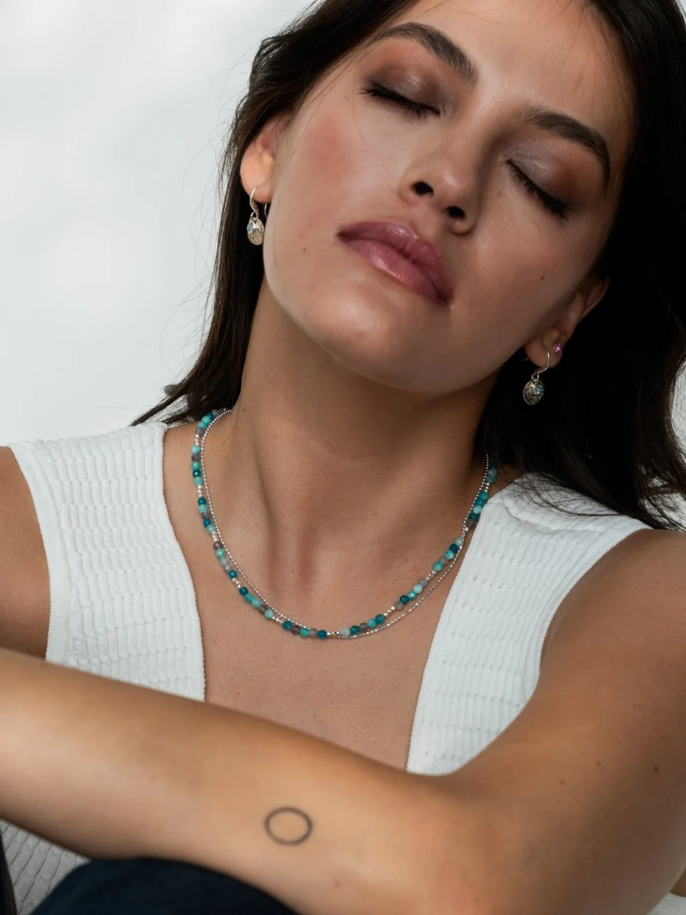 Dower & Hall Hammered Disc & Blue Topaz Array Drop Earrings, view 2