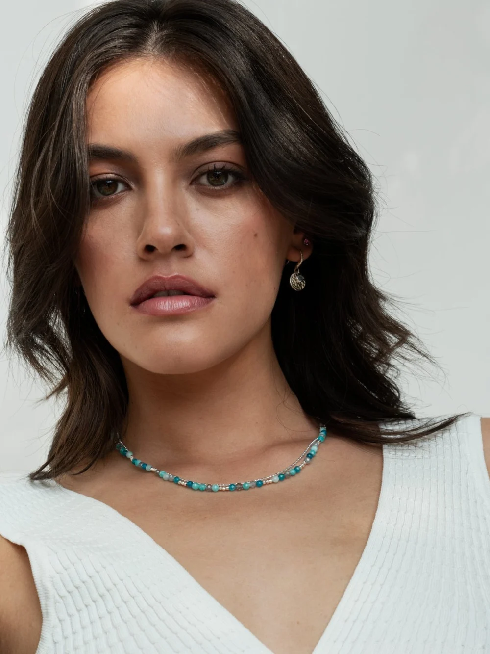 Dower & Hall Hammered Disc & Blue Topaz Array Drop Earrings, view 4