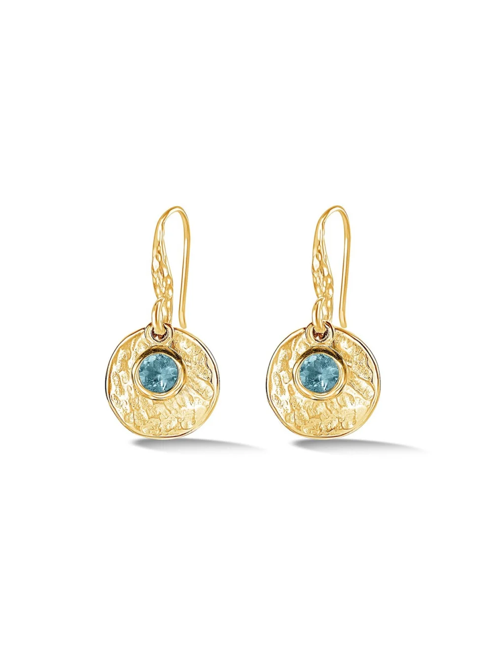 Dower & Hall Hammered Disc & Blue Topaz Array Drop Earrings, view 5