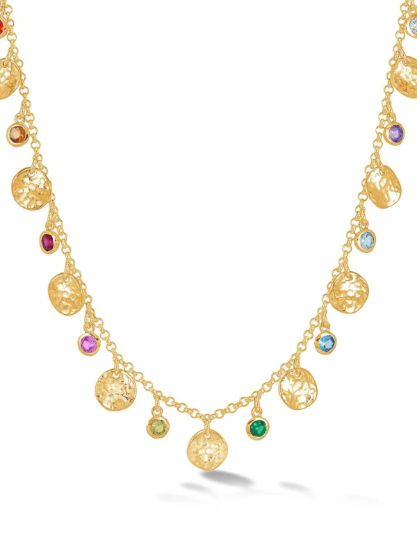 Dower & Hall Hammered Disc & Mixed Gemstone Array Necklace