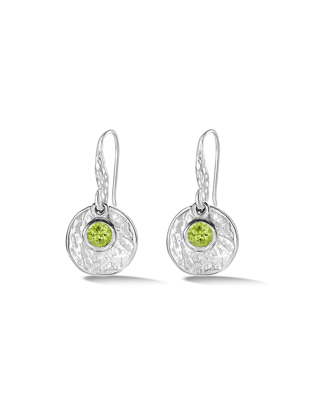 Dower & Hall Hammered Disc & Peridot Array Drop Earrings