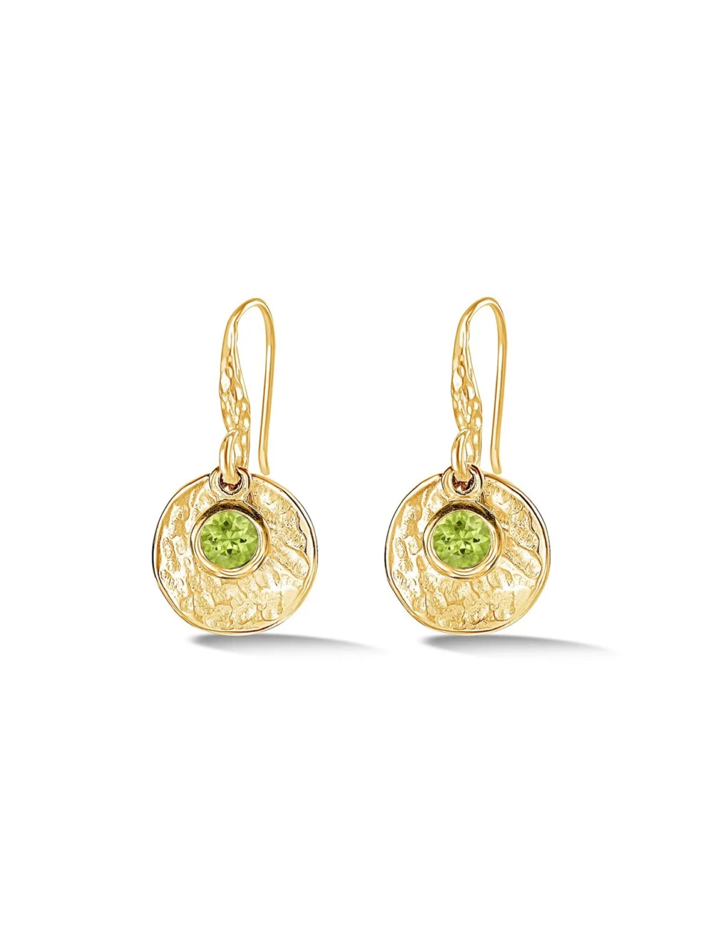 Dower & Hall Hammered Disc & Peridot Array Drop Earrings, view 4