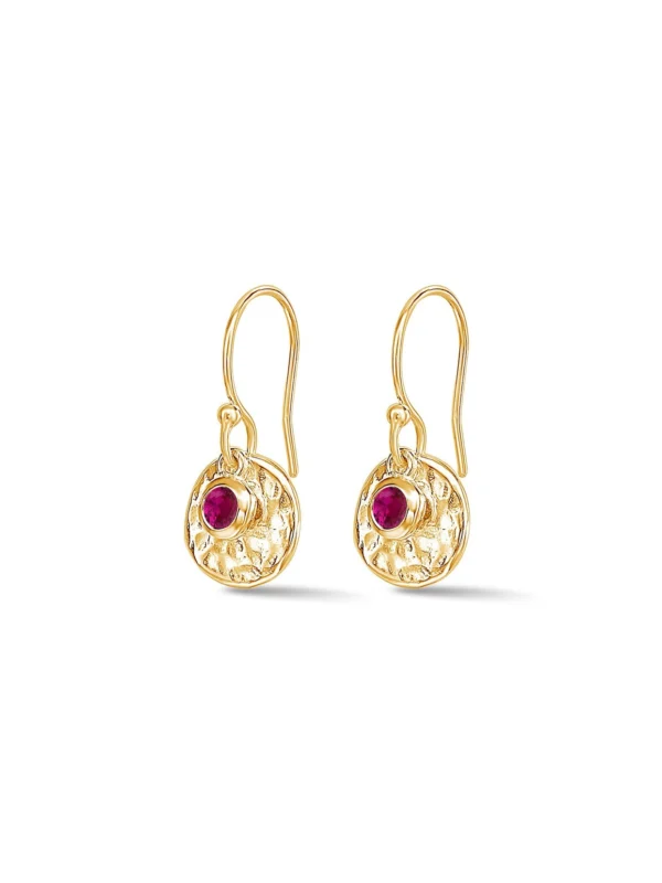 Dower & Hall Hammered Disc & Ruby Array Earrings