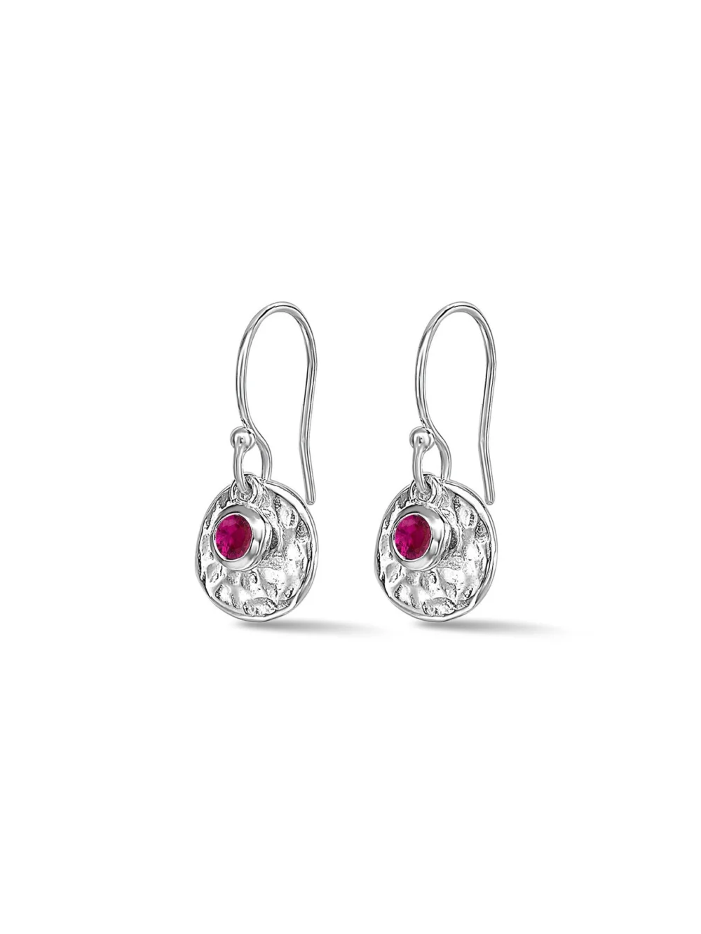 Dower & Hall Hammered Disc & Ruby Array Earrings, view 4