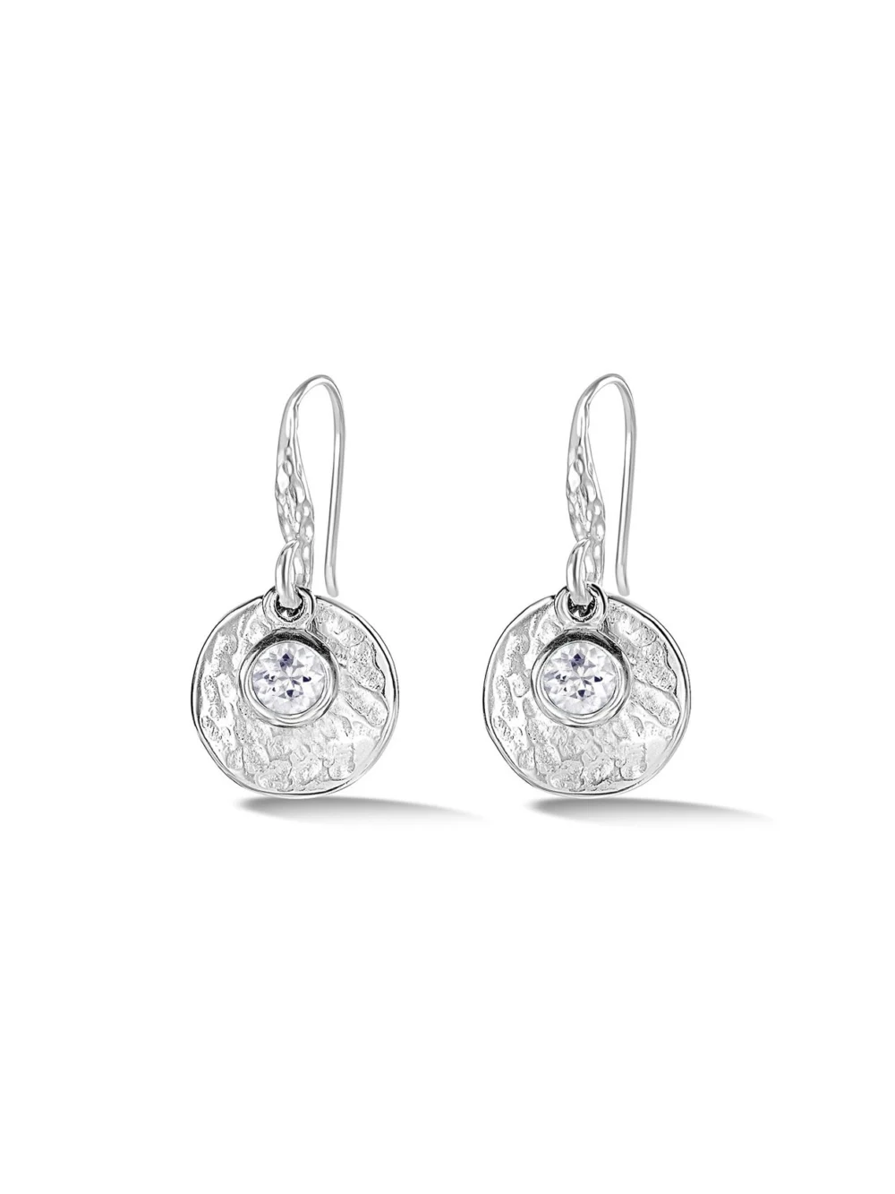 Dower & Hall Hammered Disc & White Topaz Array Drop Earrings