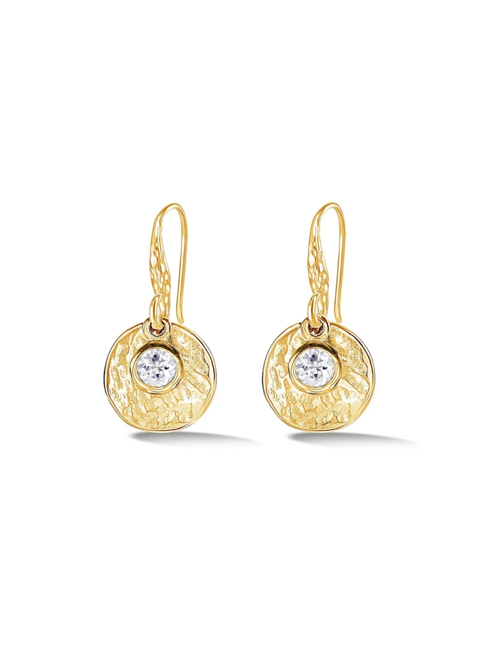 Dower & Hall Hammered Disc & White Topaz Array Drop Earrings, view 4