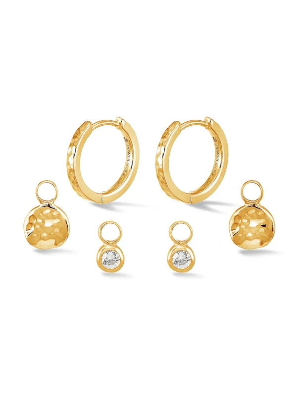Dower & Hall Hammered Hoops Disc & Dewdrop Set