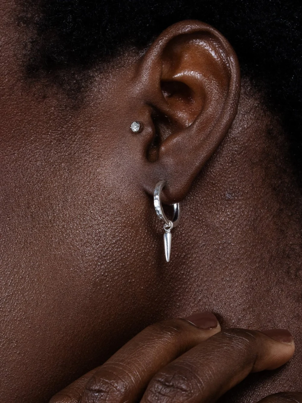 Dower & Hall Hammered Raindrop Hoops, view 3