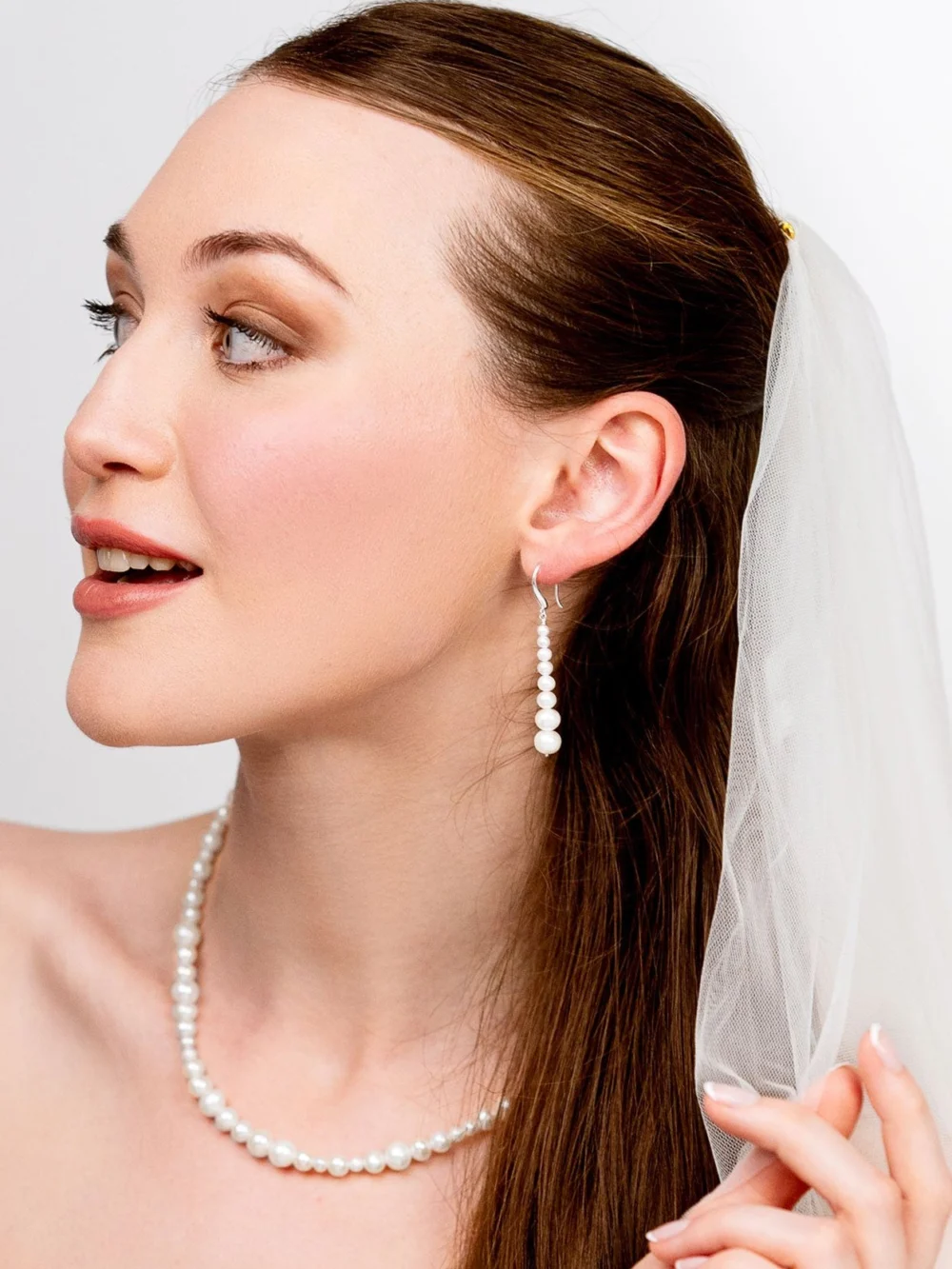 Dower & Hall Long Graduated Waterfall Pearl Earrings, view 3