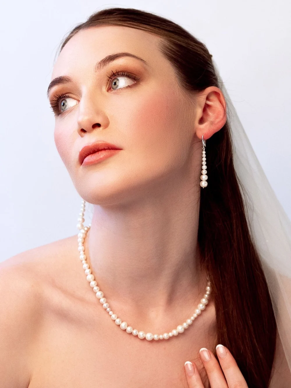 Dower & Hall Long Graduated Waterfall Pearl Earrings, view 5