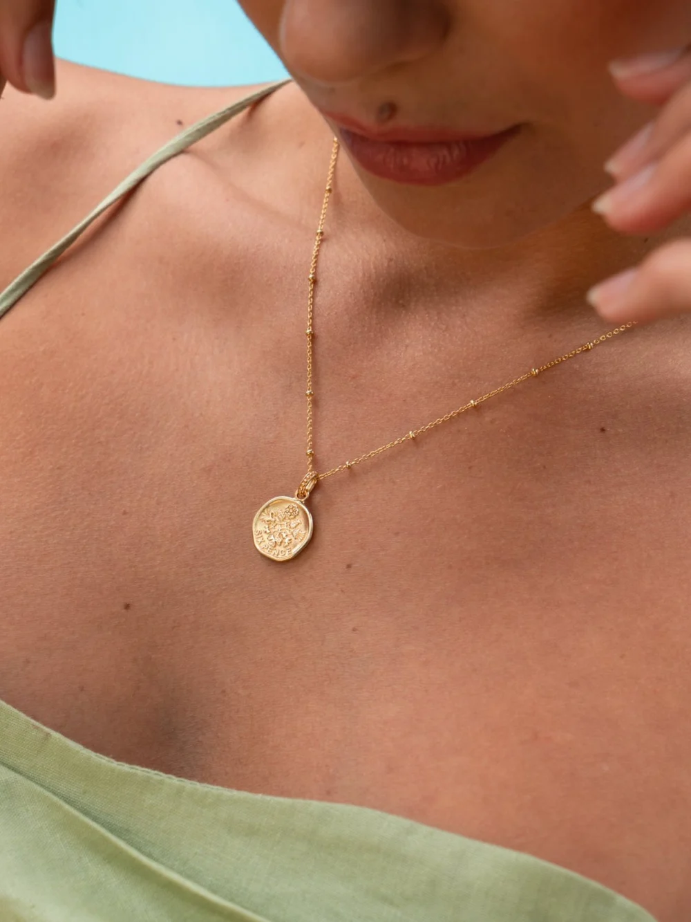 Dower & Hall Lucky Sixpence Talisman Necklace, view 6