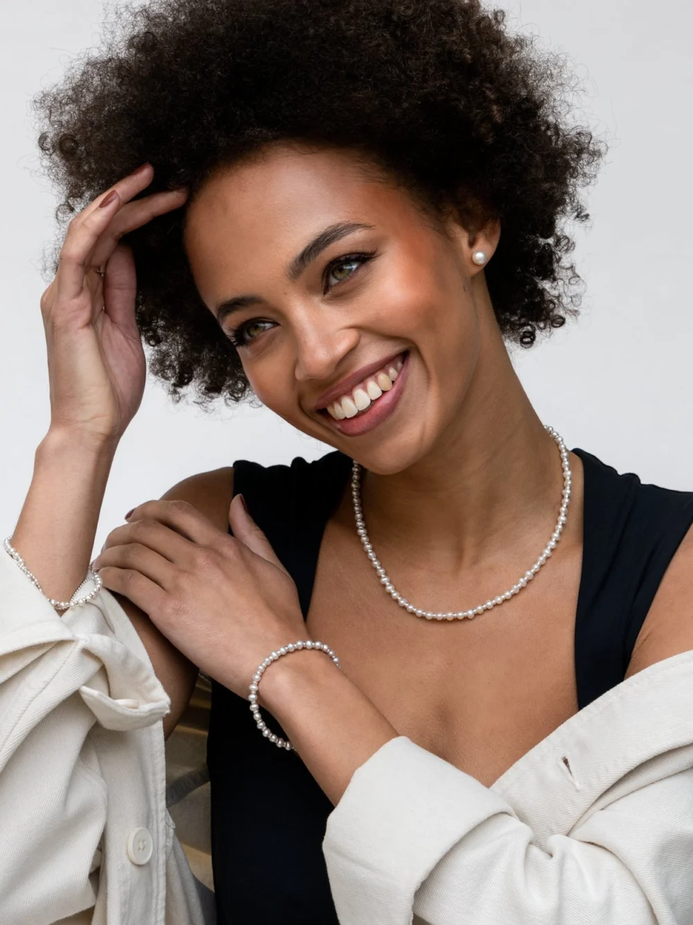 Dower & Hall Luna Pearl Studs Set, view 5