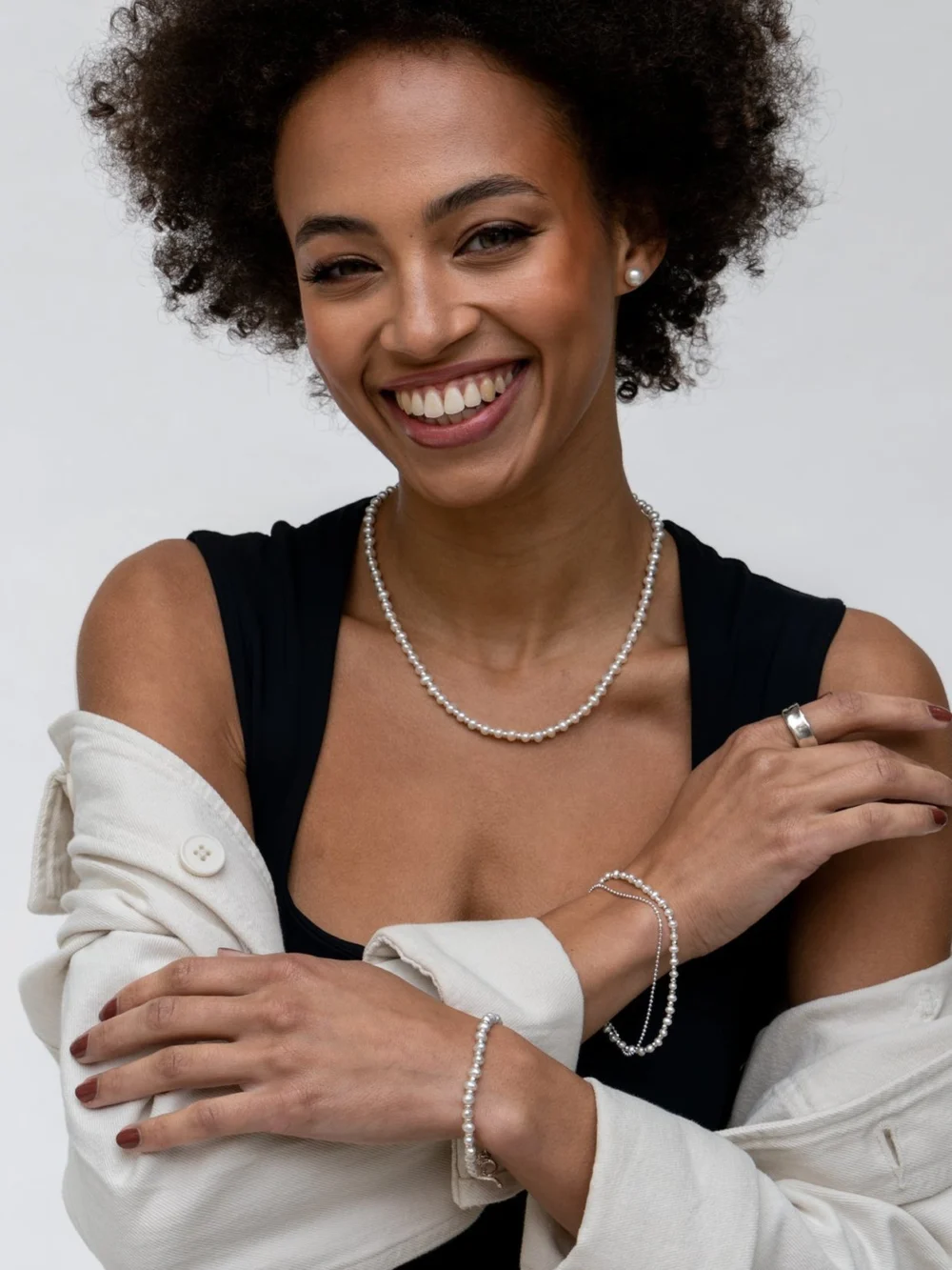 Dower & Hall Luna Pearl Studs Set, view 6