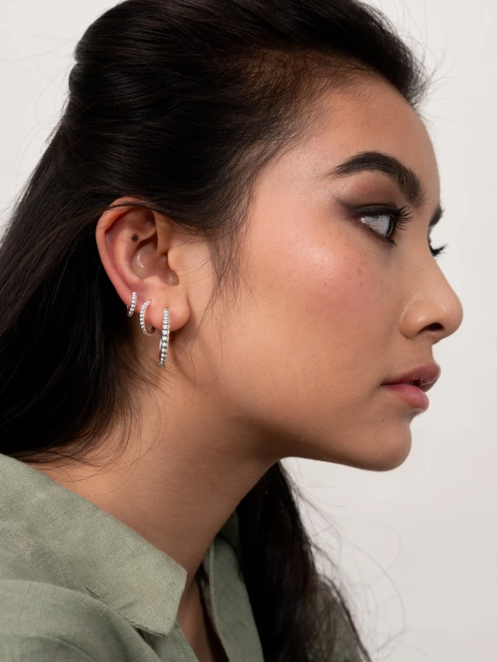 Dower & Hall Medium Dotty Huggie Hoops, view 4