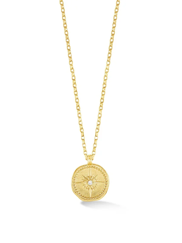 Dower & Hall Men's 9k Gold Diamond True North Tiny Talisman Necklace