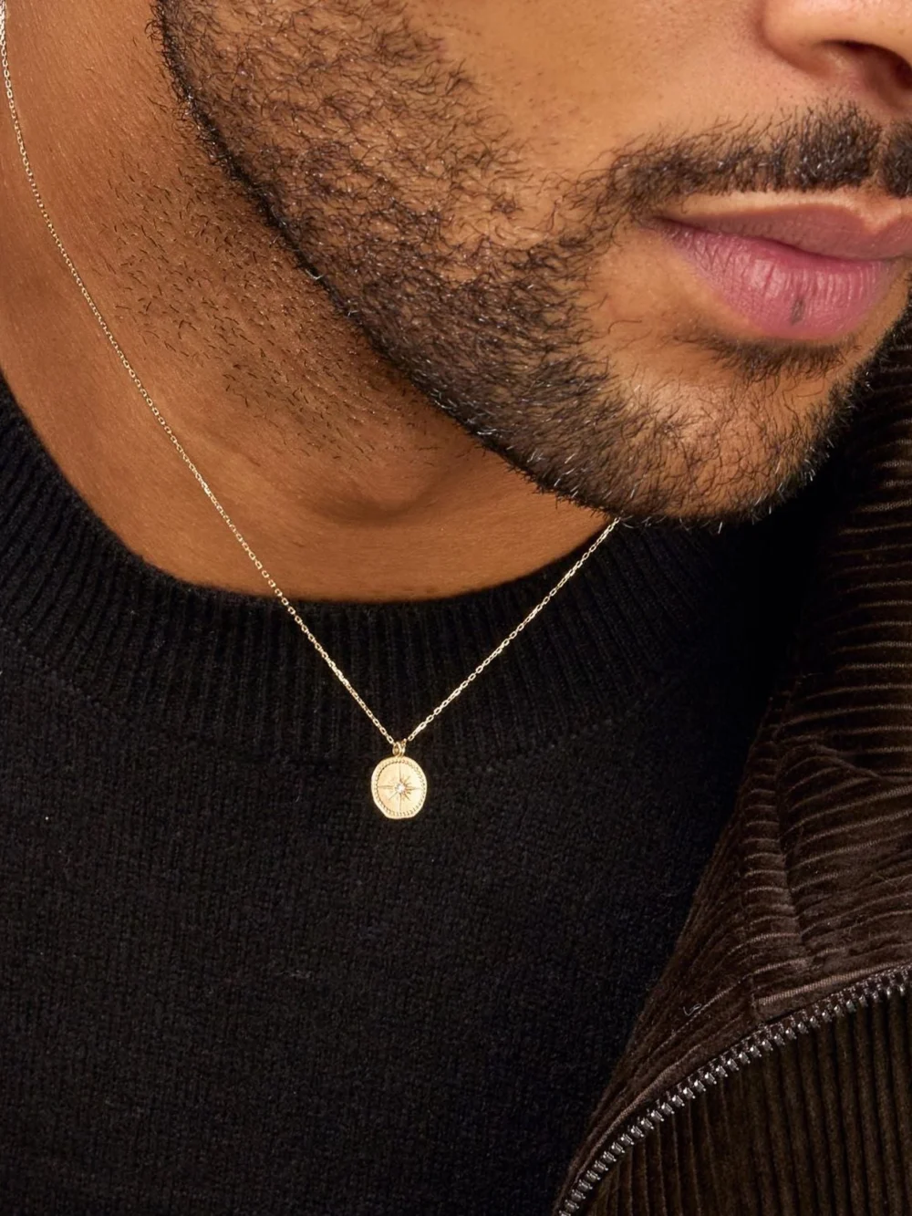 Dower & Hall Men's 9k Gold Diamond True North Tiny Talisman Necklace, view 3