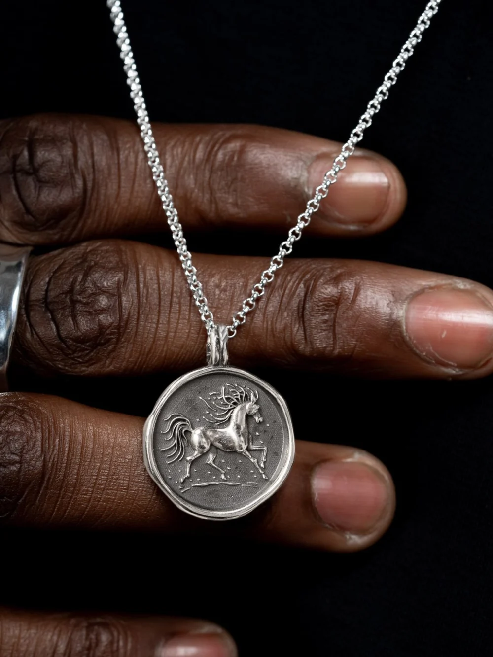 Dower & Hall Men's Fire Horse Talisman Necklace, view 2
