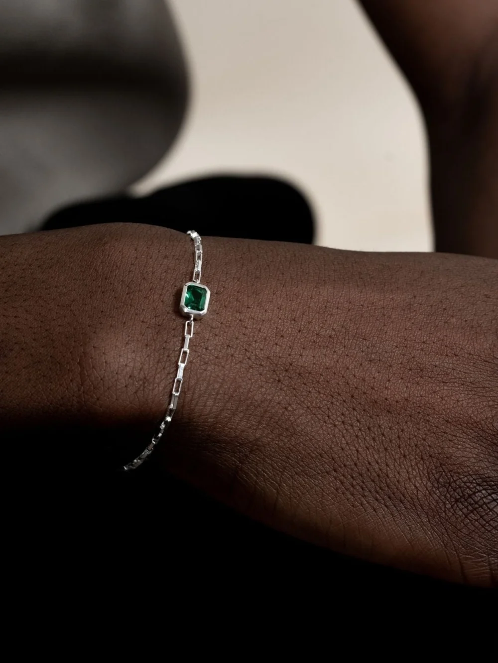 Dower & Hall Men's Green Garnet Octagon Bracelet, view 2