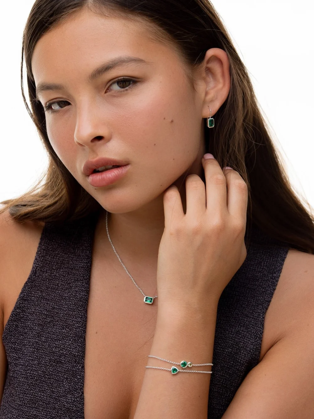 Dower & Hall Octagon Green Garnet Earrings, view 3