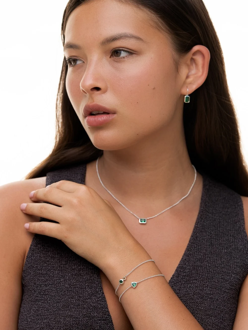 Dower & Hall Octagon Green Garnet Earrings, view 5