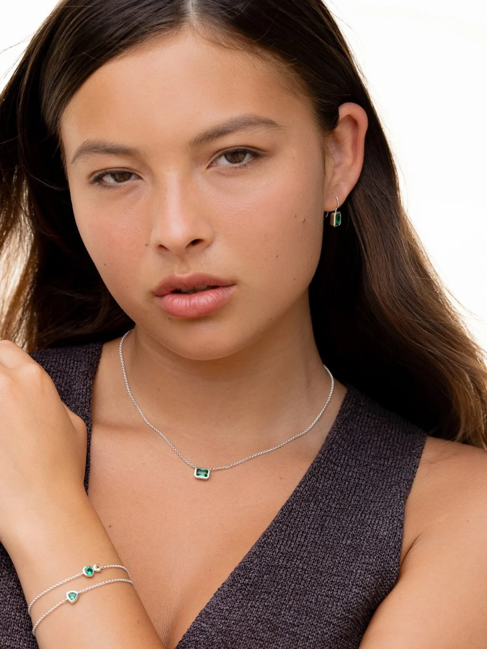 Dower & Hall Octagon Green Garnet Tutti Frutti Necklace, view 2