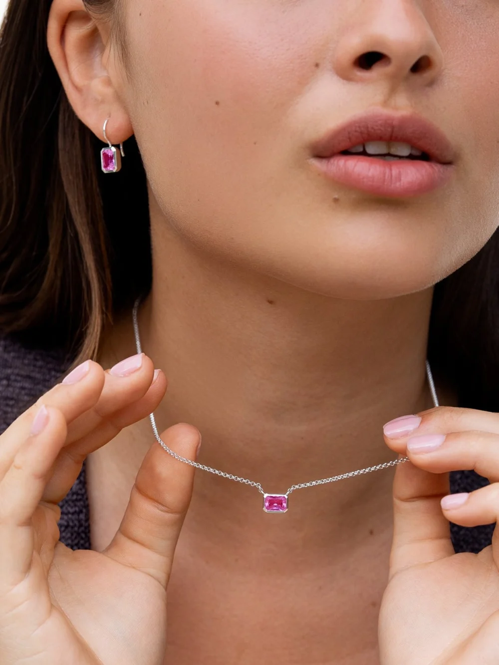 Dower & Hall Octagon Pink Quartz Tutti Frutti Necklace, view 5