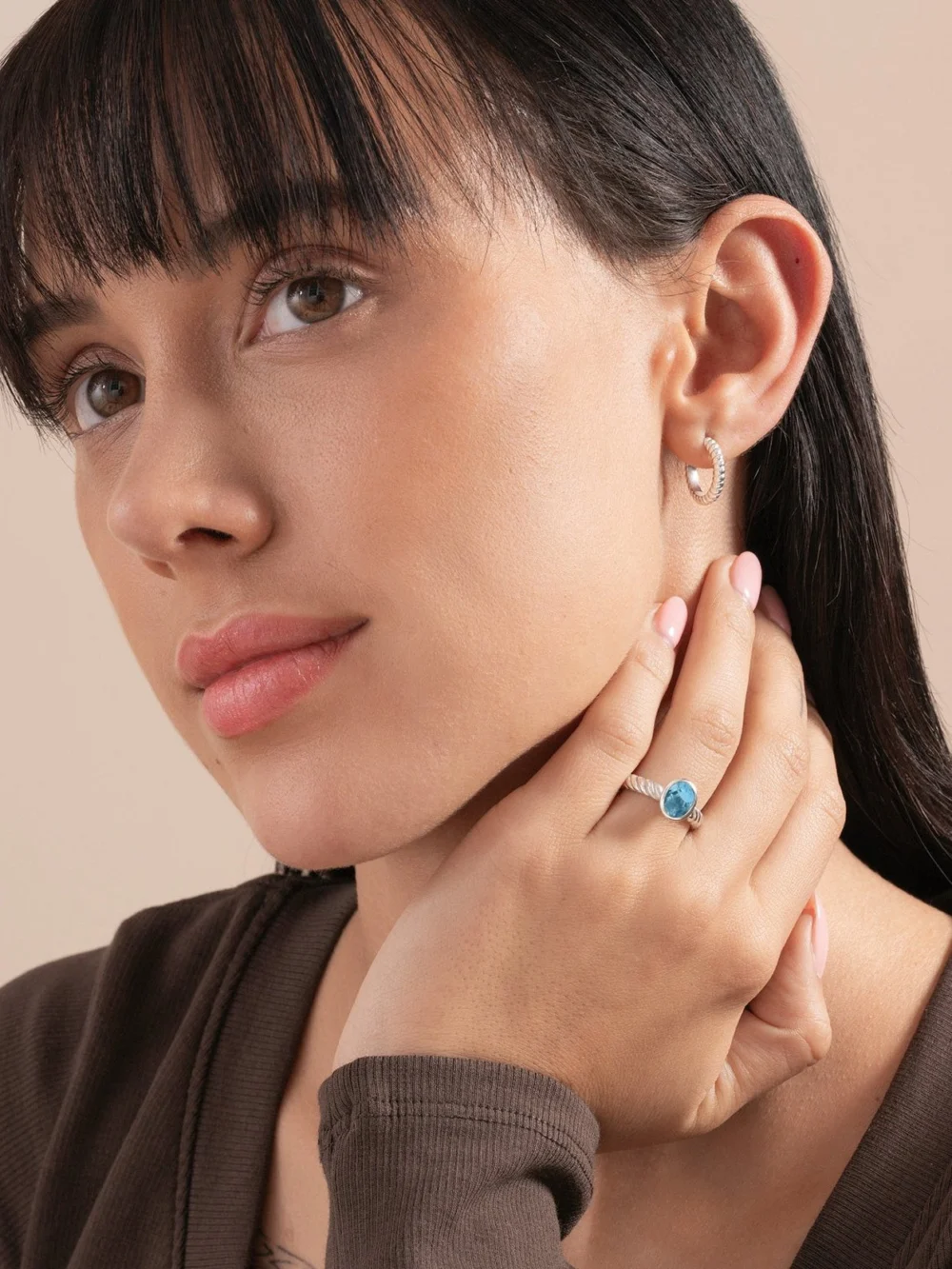 Dower & Hall Oval Blue Topaz Twist Twinkle Ring, view 3
