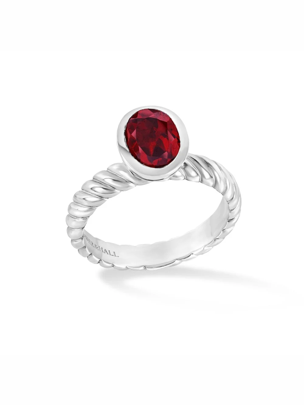Dower & Hall Oval Garnet Twist Twinkle Ring