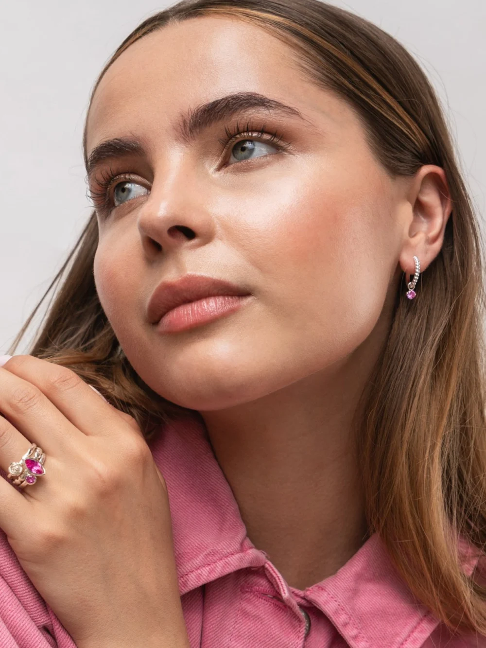 Dower & Hall Pink Tourmaline Orissa Hoops, view 2