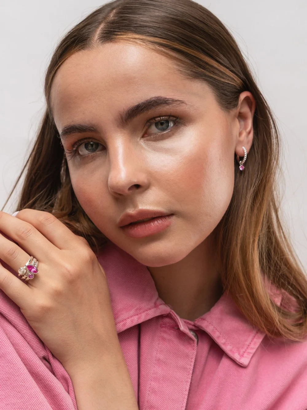 Dower & Hall Pink Tourmaline Orissa Hoops, view 3