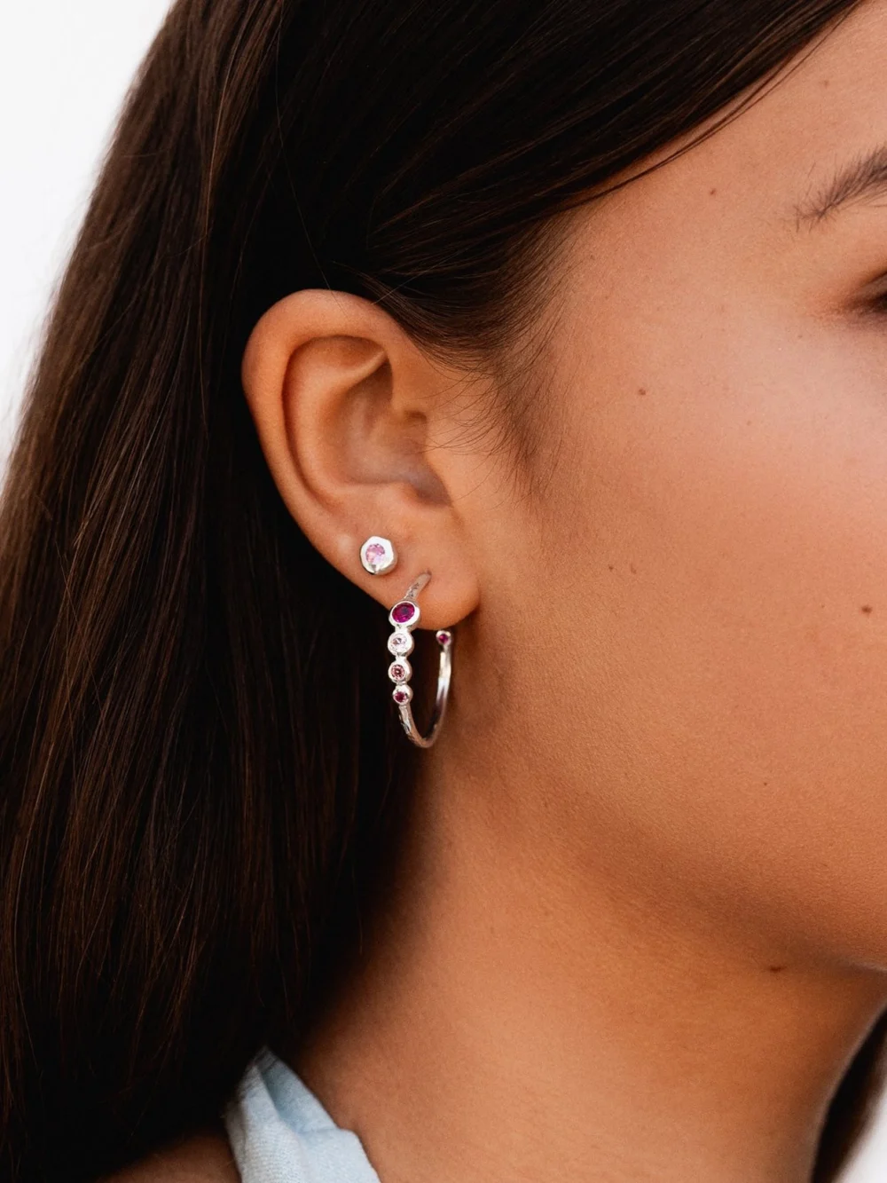 Dower & Hall 'Pinks' Tutti Frutti Hoop Earrings, view 2