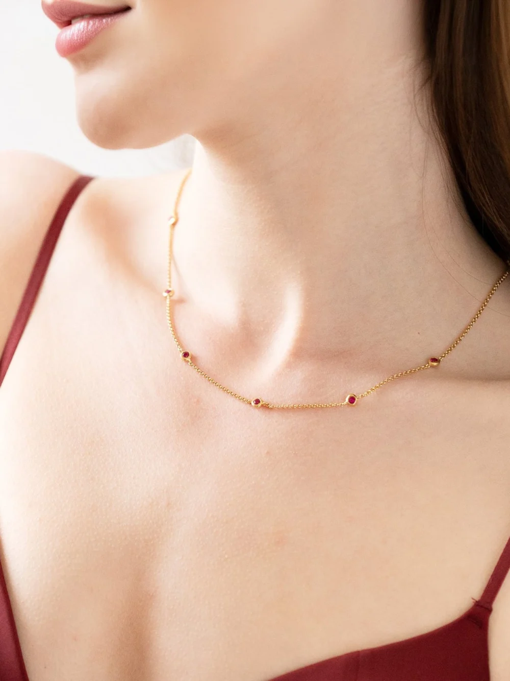 Dower & Hall Ruby Dewdrop Chain Necklace, view 2